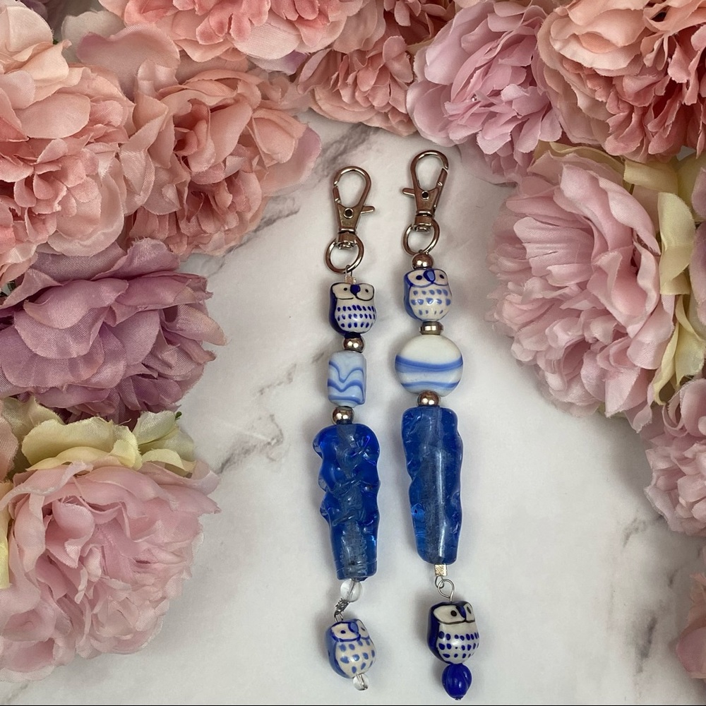 Beaded Blue Owl Purse Charm Bag Accessory - Picture 8 of 16